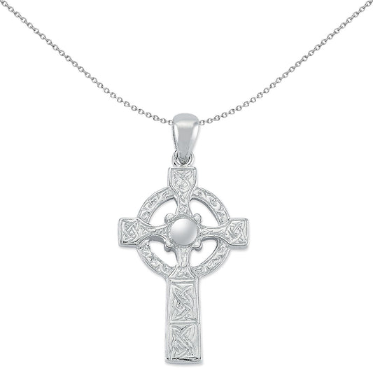 Unisex Silver Carved Celtic Knot Cross Pendant Necklace - GVX079
