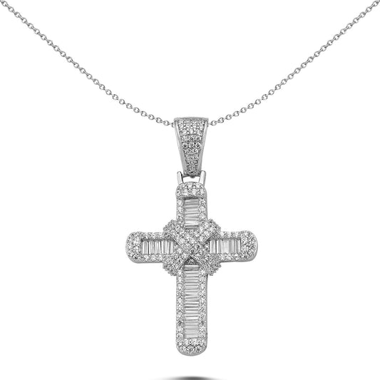 Unisex Silver CZ Kiss Wrap Shimmering Cross Pendant Necklace 18" - GVX082
