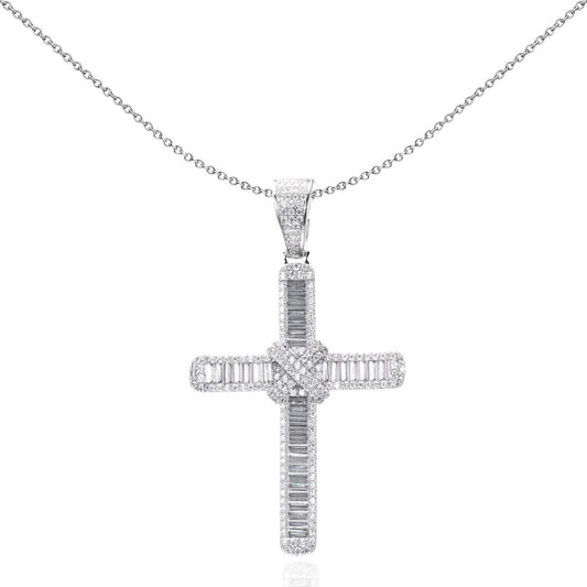 Unisex Silver CZ Kiss Wrap Shimmering Cross Pendant Necklace 18" - GVX091
