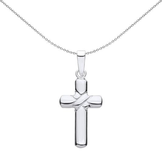 Unisex Silver Kiss Wrap Plain Rounded Cross Pendant Necklace 18" - GVX095