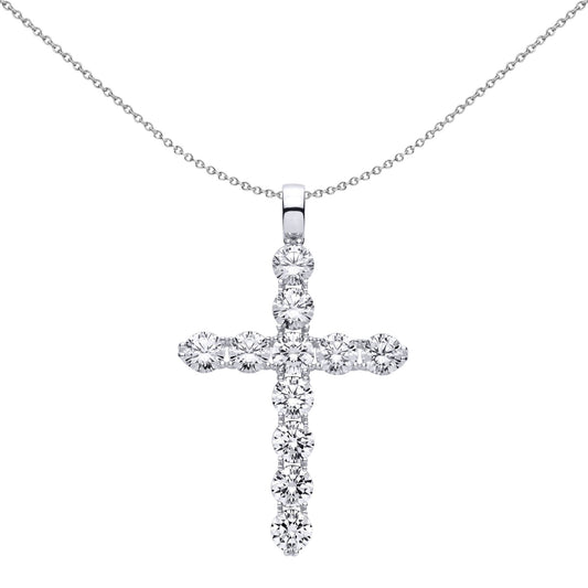 Unisex Silver CZ 4 Claw Eternity Cluster Cross Pendant Necklace - GVX106
