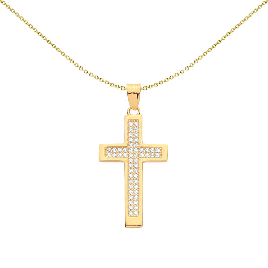 Gold Plated Sterling Silver CZ Cross Pendant - GVX110