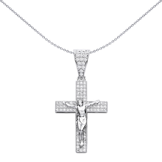 Sterling Silver CZ Crucifix Cross Pendant - GVX112