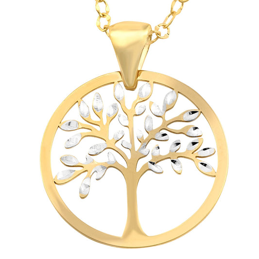 9ct White & Yellow Gold Tree of Life Pendant Necklace 18 inch - HHHAXL239YW-18