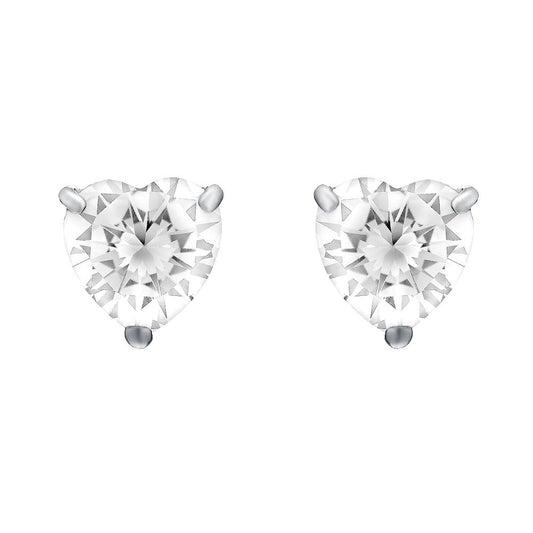 Silver Heart CZ Love Heart Solitaire Stud Earrings 10mm 7.00cts - HT10