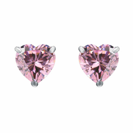 Silver Pink Heart CZ Love Heart Stud Earrings 6mm 1.50cts - HT6P