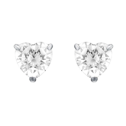 Silver Heart CZ Love Heart Solitaire Stud Earrings 7mm 2.50cts - HT7