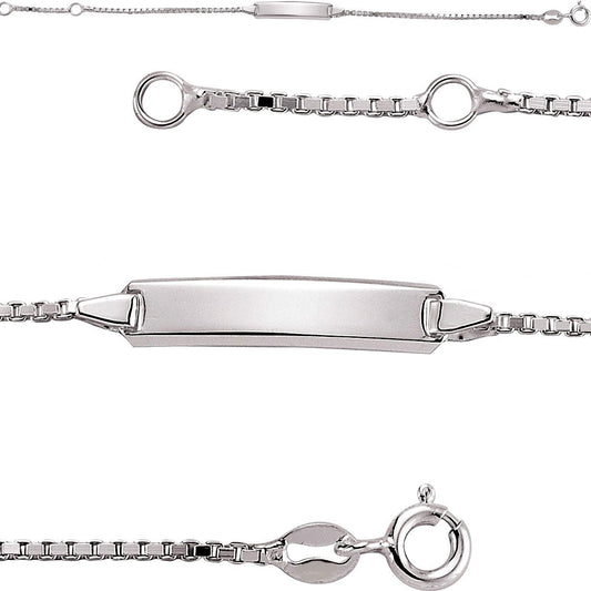 Girls Silver Box Link ID Identity Bracelet 6mm 6 / 7 inch - ID16