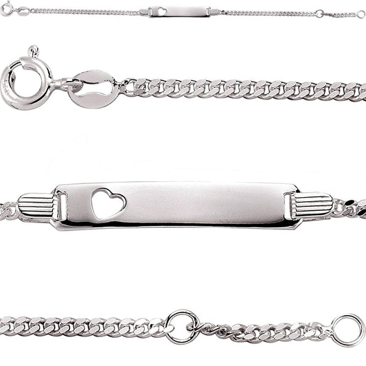 Girls Silver Love Heart Curb ID Identity Bracelet 5mm 6 / 7 inch - ID18