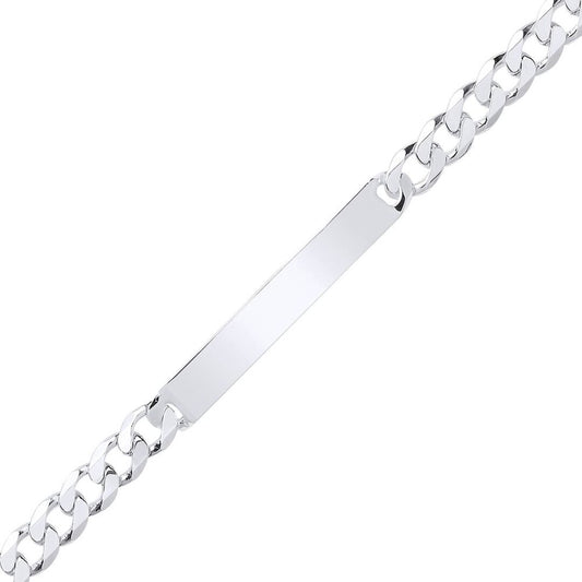 Mens Silver Traditional Flat Curb Chain ID Bracelet 21.5cm - ID33