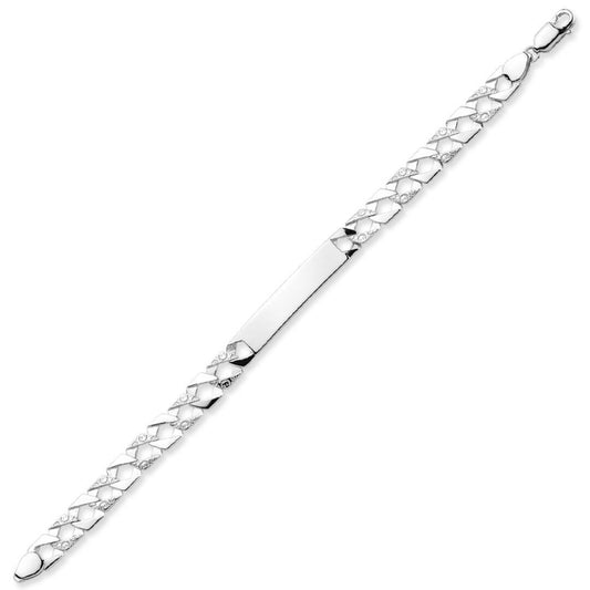 Kids Silver Cast Reptile Scale Curb Identity ID Bar Bracelet 6" - ID36