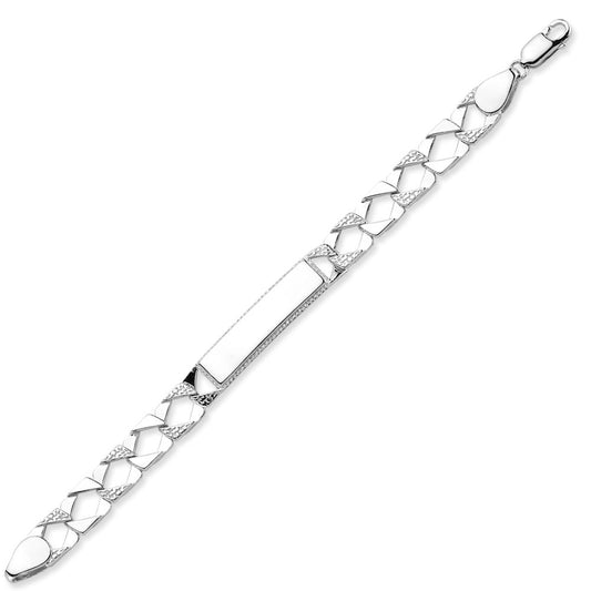 Kids Silver Cast Lizard Scale Curb Identity ID Bar Bracelet 6" - ID37