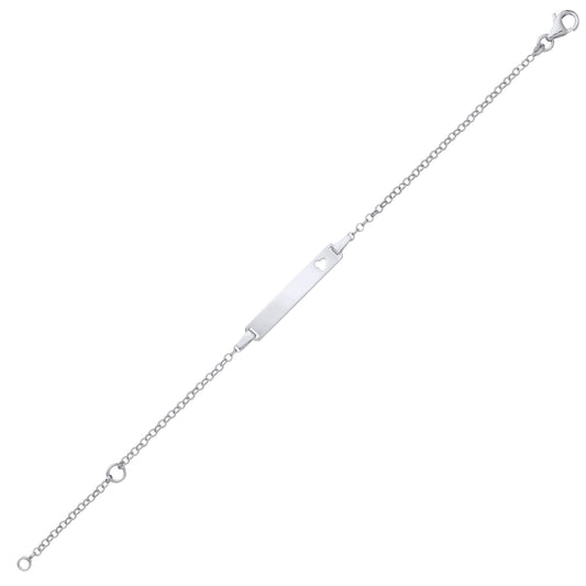 Kids Silver Round Belcher Heart Identity ID Bar Bracelet 5 + 1" - ID38