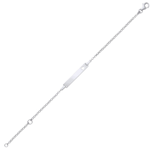 Kids Silver Round Belcher Heart Identity ID Bar Bracelet 5 + 1" - ID38