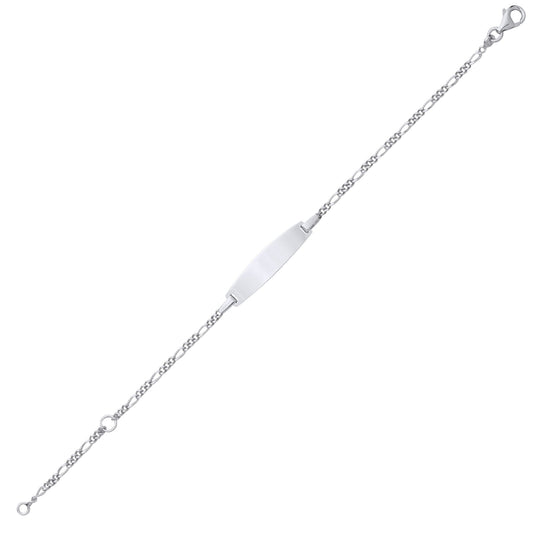 Kids Silver Figaro Chain Oval Bar Identity ID Bracelet 5 + 1 inch - ID42
