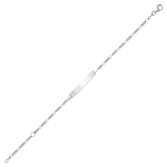 Kids Silver Classic Figaro Chain Identity ID Bar Bracelet 5 + 1" - ID43