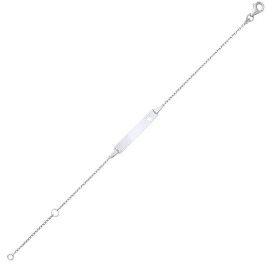 Kids Silver Trace Chain Heart Identity ID Bar Bracelet 5 + 1" - ID45