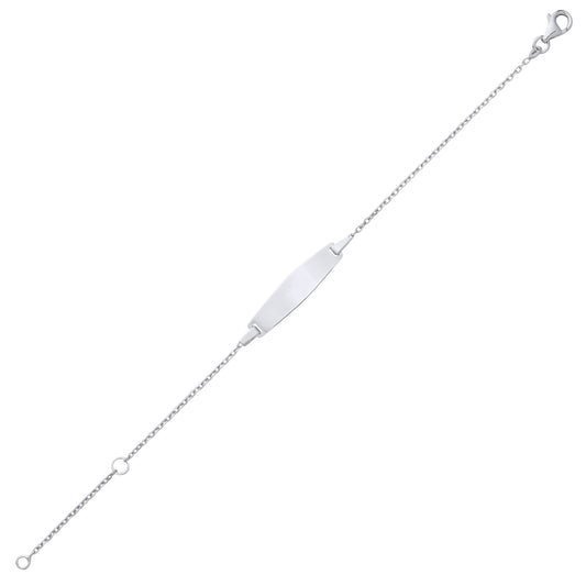 Kids Silver Cable Chain Oval Bar Identity ID Bracelet 5 + 1 inch - ID46