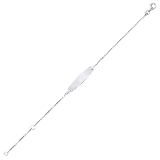 Kids Silver Cable Chain Oval Bar Identity ID Bracelet 5 + 1 inch - ID46