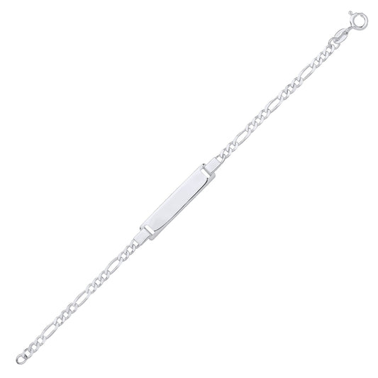 Kids Silver Classic Figaro Link Identity ID Bar Bracelet 6 inch - ID51