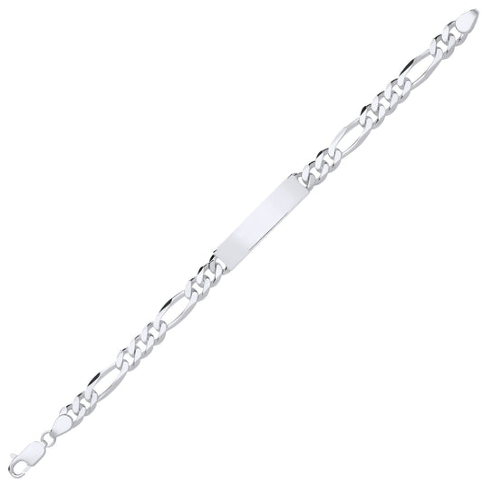 Mens Silver Chunky Figaro Rectangular Bar ID Bracelet 8mm 8.5" - ID53