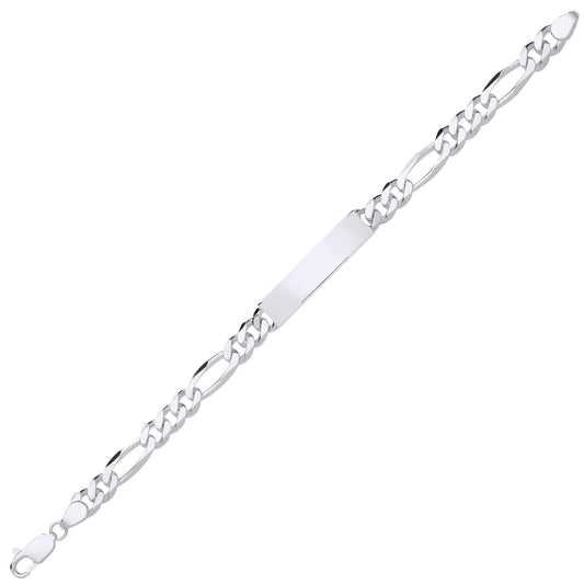 Mens Silver Chunky Figaro Rectangular Bar ID Bracelet 8mm 8.5" - ID53