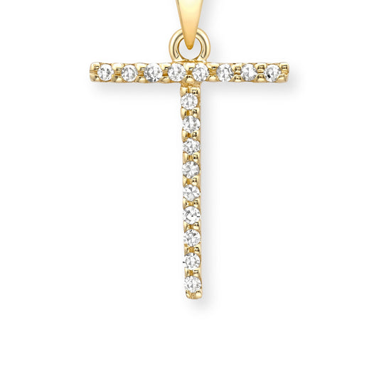 9ct Gold Diamond Initial Charm Pendant Letter T - INNR0212-T