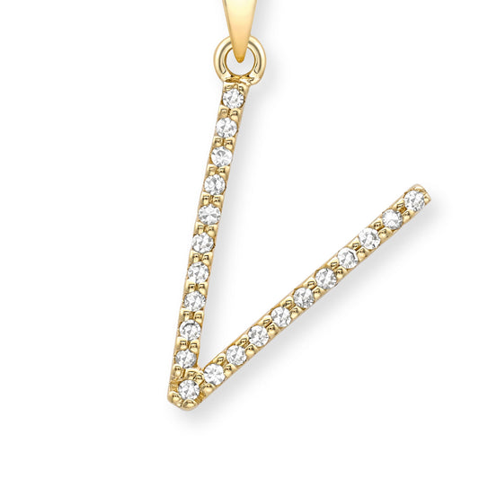 9ct Gold Diamond Initial Charm Pendant Letter V - INNR0212-V