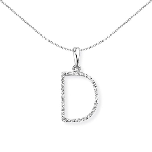 18ct White Gold Diamond Initial Charm Pendant Letter D 10x19mm - INNR027-D