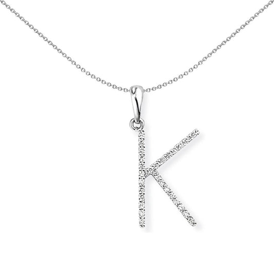 18ct White Gold Diamond Initial Charm Pendant Letter K 9x20mm - INNR027-K