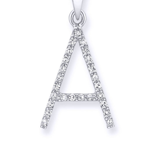 9ct White Gold Diamond Initial Charm Pendant Letter A - INNR029-A