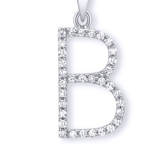 9ct White Gold Diamond Initial Charm Pendant Letter B - INNR029-B