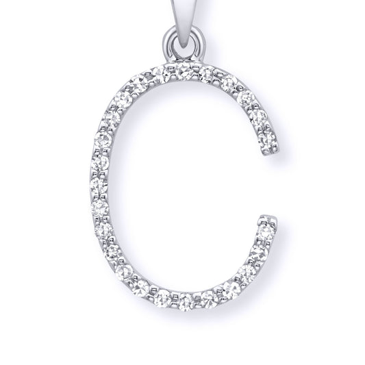 9ct White Gold Diamond Initial Charm Pendant Letter C - INNR029-C