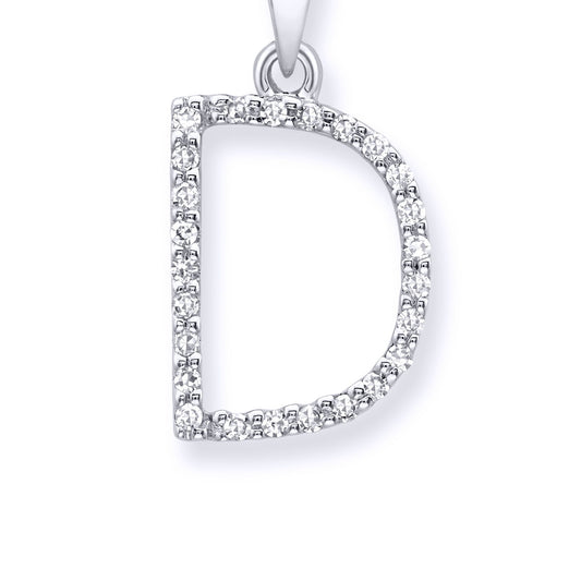9ct White Gold Diamond Initial Charm Pendant Letter D - INNR029-D