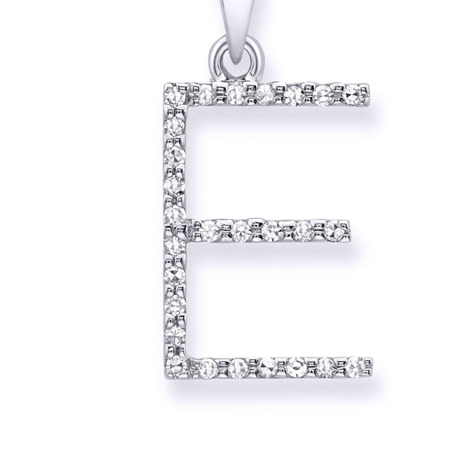9ct White Gold Diamond Initial Charm Pendant Letter E - INNR029-E
