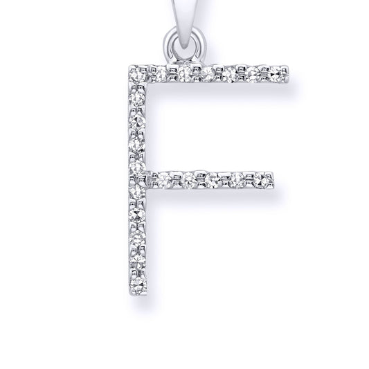 9ct White Gold Diamond Initial Charm Pendant Letter F - INNR029-F