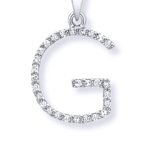 9ct White Gold Diamond Initial Charm Pendant Letter G - INNR029-G