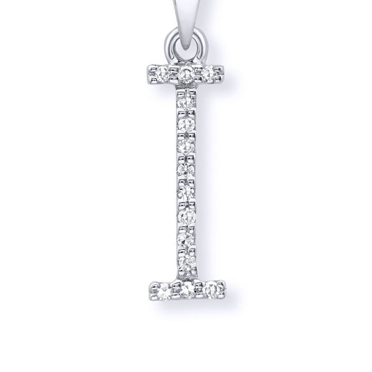 9ct White Gold Diamond Initial Charm Pendant Letter I - INNR029-I