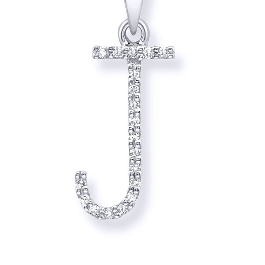 9ct White Gold Diamond Initial Charm Pendant Letter J - INNR029-J