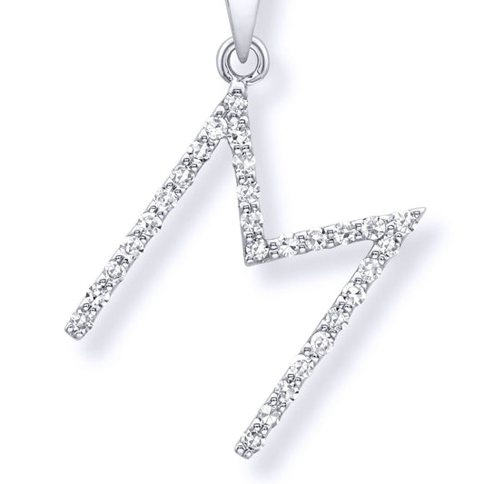 9ct White Gold Diamond Initial Charm Pendant Letter M - INNR029-M