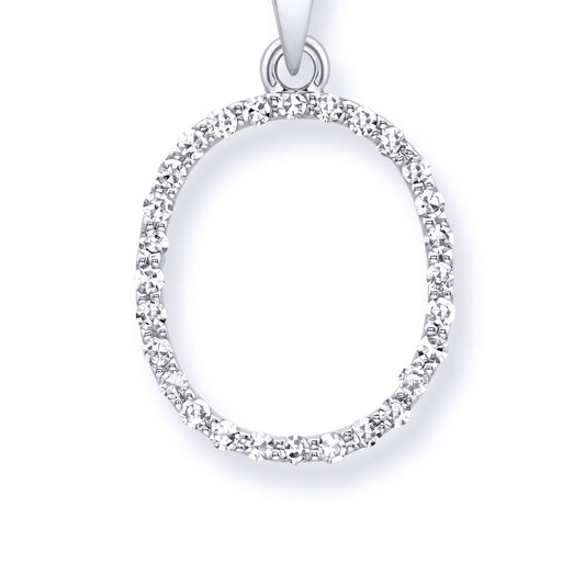 9ct White Gold Diamond Initial Charm Pendant Letter O - INNR029-O