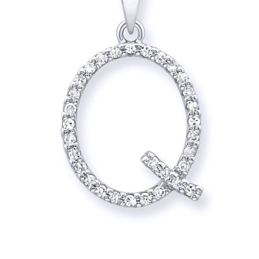 9ct White Gold Diamond Initial Charm Pendant Letter Q - INNR029-Q
