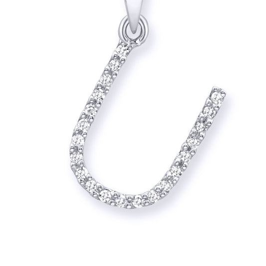 9ct White Gold Diamond Initial Charm Pendant Letter U - INNR029-U