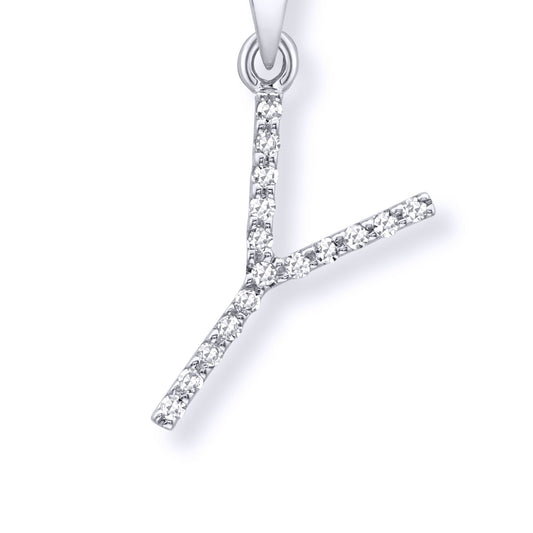 9ct White Gold Diamond Initial Charm Pendant Letter Y - INNR029-Y