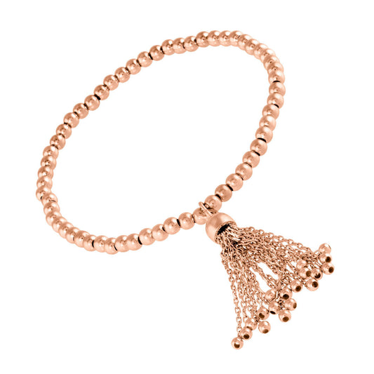 Rose Silver Tassle Beads Flexi Bracelet 3mm 6" - JACOBJB007