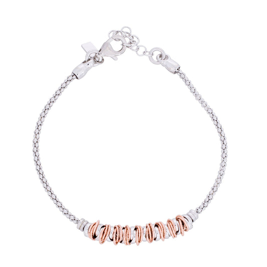Rose Silver Multi Link Popcorn Bracelet 1.5mm 6mm 7 + 1" - JACOBJB008