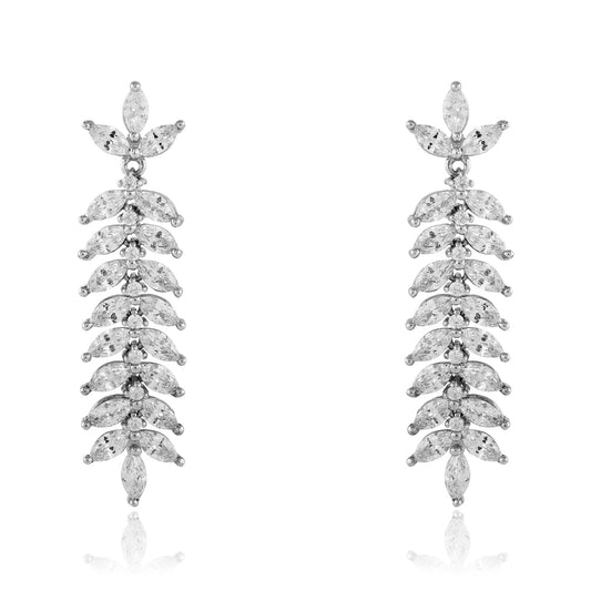 Sterling Silver Marquise CZ Olive Branch Drop Earrings 10mm 43mm - JACOBJE006