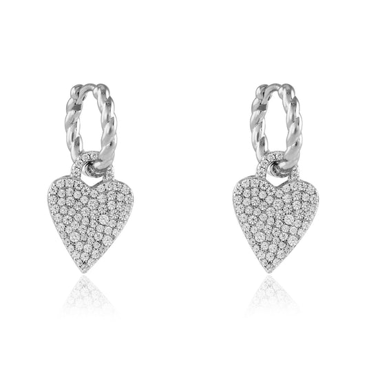 Sterling Silver CZ Love Heart Huggie Drop Earrings 25mm - JACOBJE012
