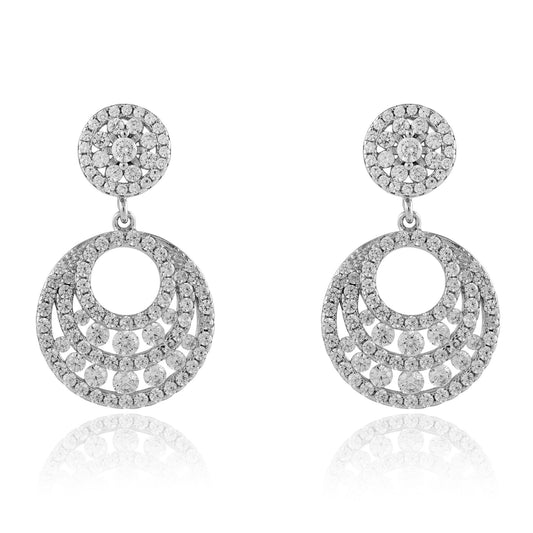 Sterling Silver CZ Layered Halo Eternity Drop Earrings 28mm - JACOBJE025