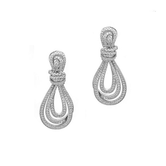 Sterling Silver CZ Rope Loop Knot Drop Earrings 44mm - JACOBJE035